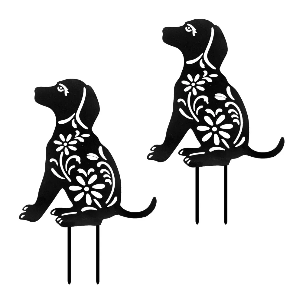 

2 Pcs Hollow Out Dog Ground Emblems Lawn Decor Acrylic Outdoor Signs Decorative Animal Stake