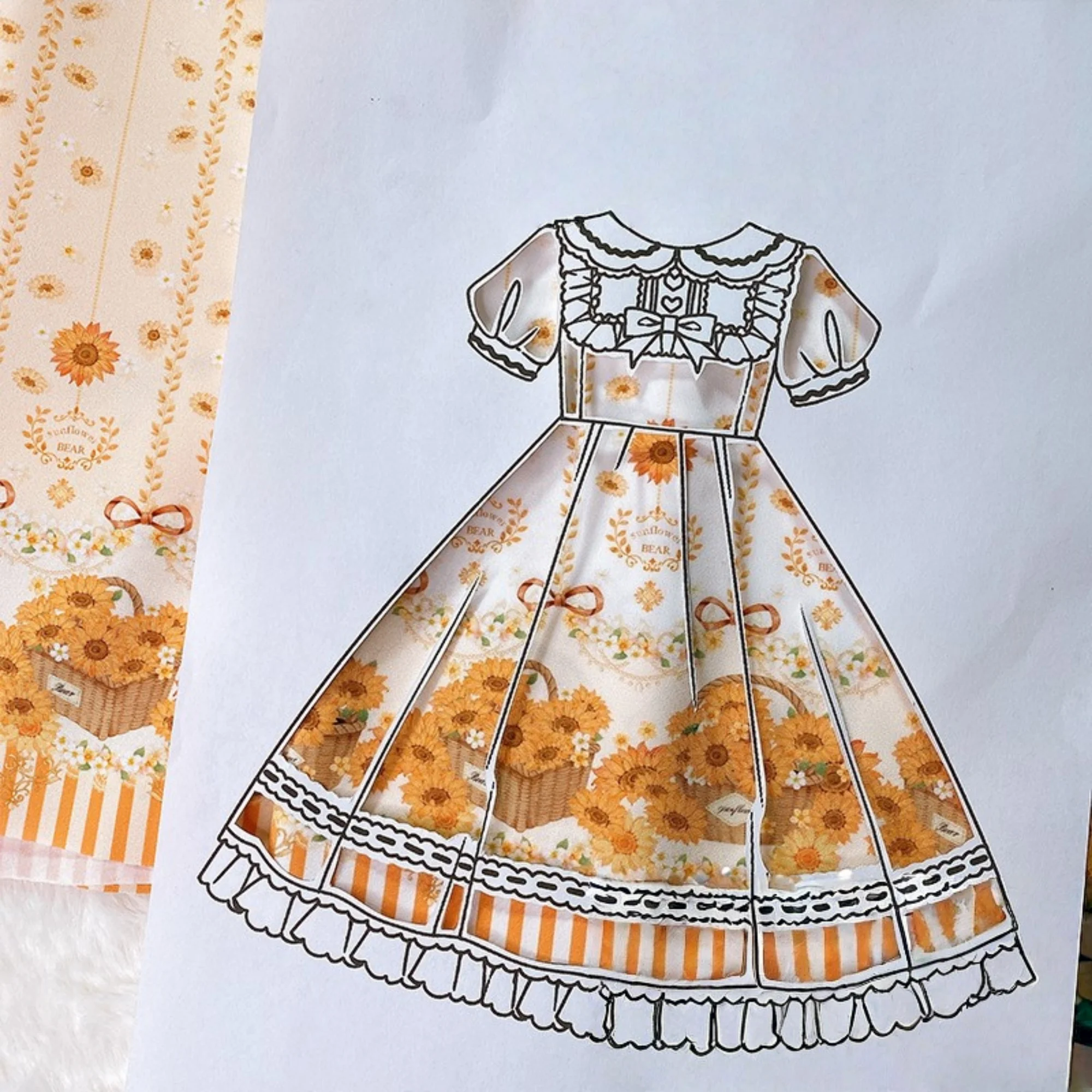 25cmx145cm pastoral forest sunflower print lolita fabric,for DIY Ruskirt,for kawaii Dress,for dolling making