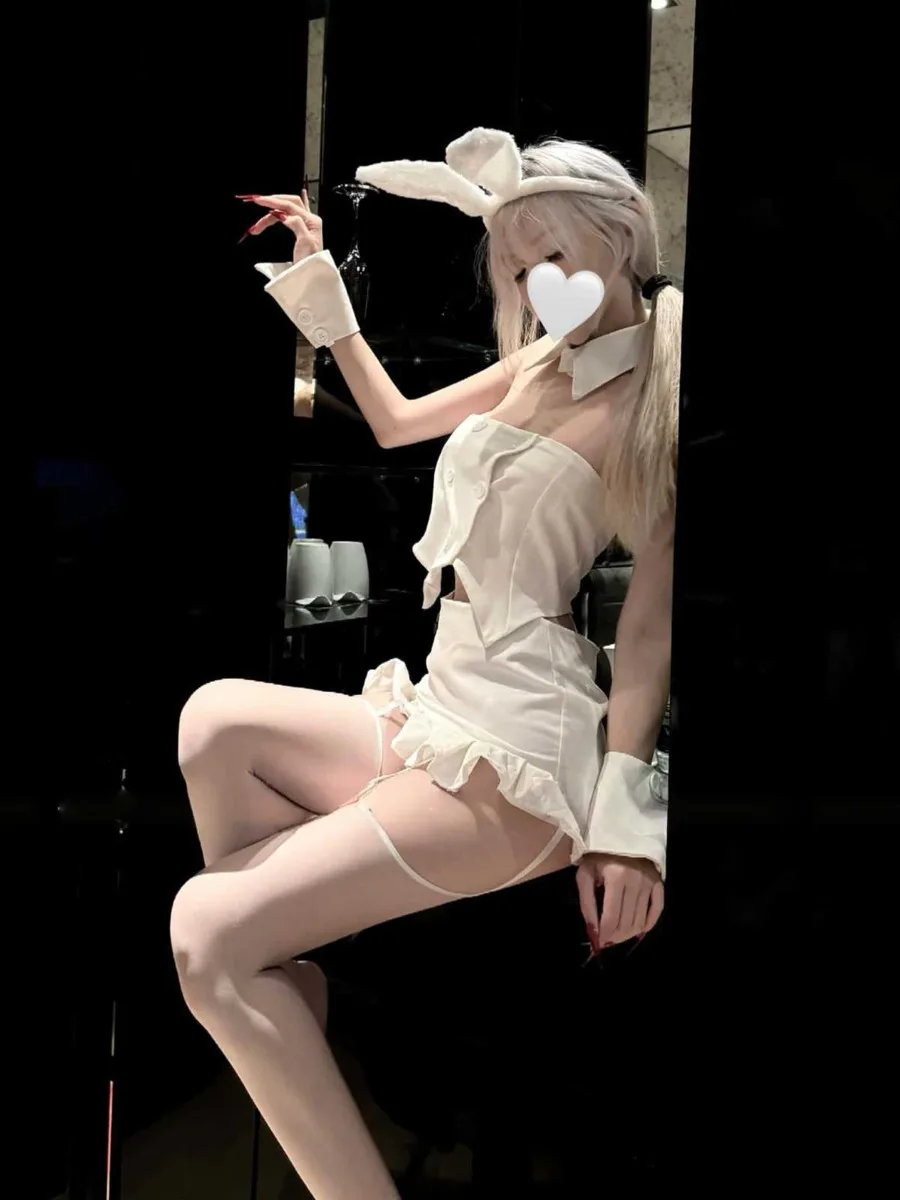 Sweet Sexy Pure Desire Style Skirt Set Pure Desire Bunny Girl Sleepwear Hollow Out Spicy Solid Color Skirt Sets Pure Desire 1VMP