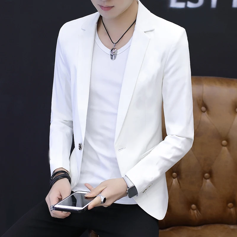 

Faionable Casual Men's Pure Color Jaet Autumn Spring Season Stand Fit Youth Sle Long Sve Single Button Coat