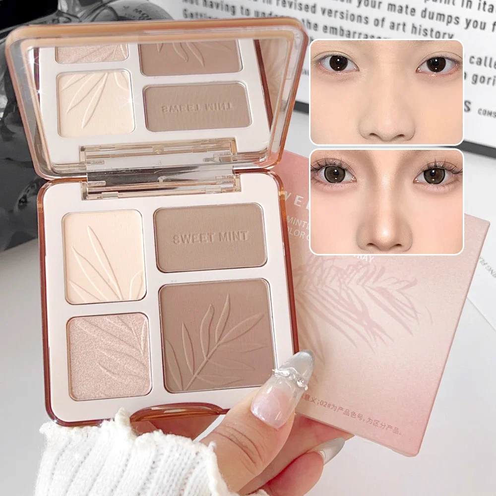 4 สี Highlighter Bronzers Palette กันน้ํา Face Brightening Shading Grooming Powder Natural Eye Shadow Nose Contour เครื่องสําอางค์