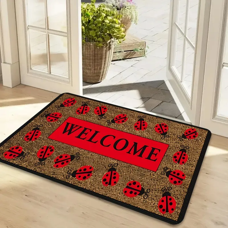 Cork Texture Benvenuto Italian Welcome Word Lemon Leaf Floral Wreath Pattern Anti Slip Farmhouse Entryway Doormat Rug
