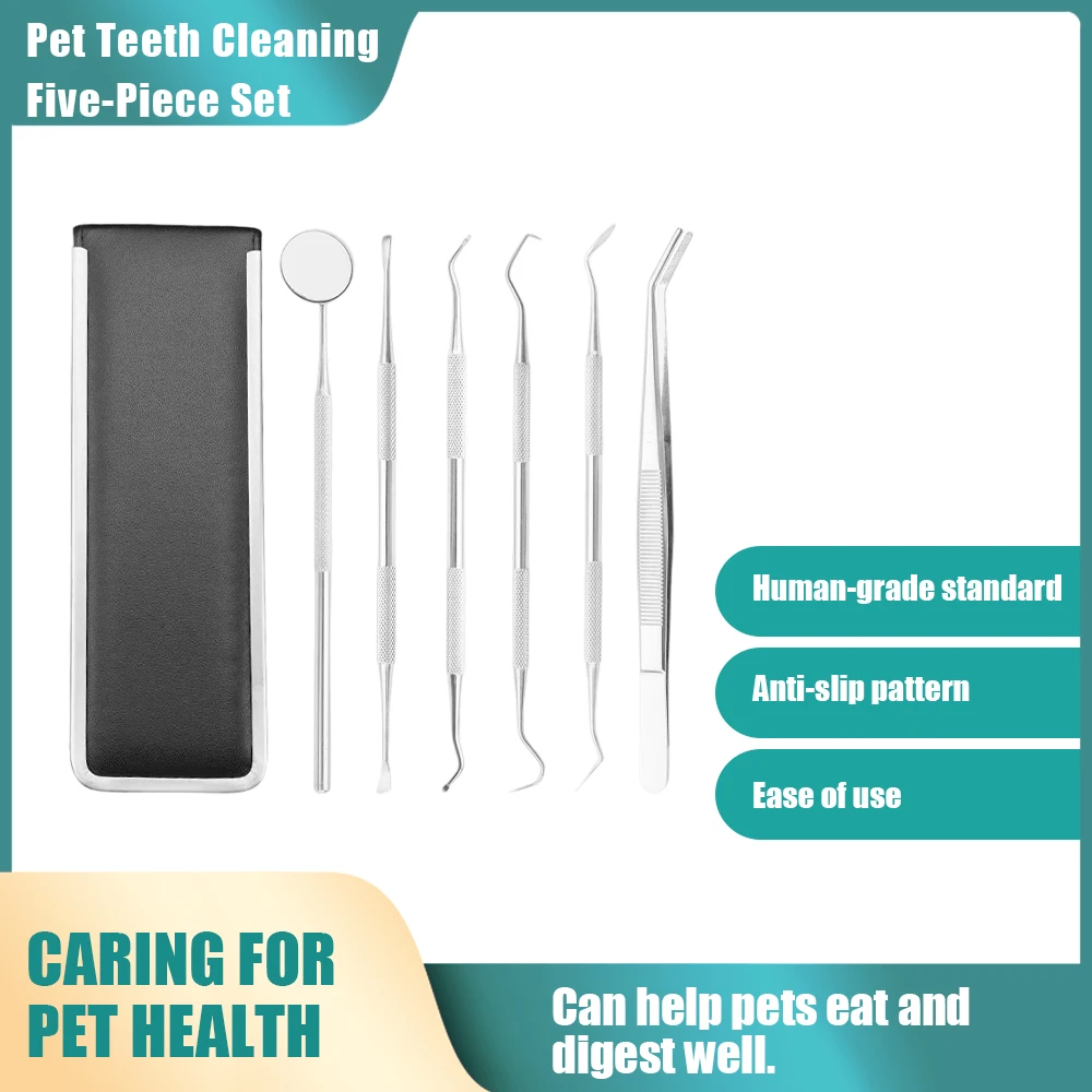 

Stainless Steel Pet Dental Care Kit - Tartar Remover Tools for Dogs & Cats, Probe,Tweezers, Mouth Mirror & Scalers