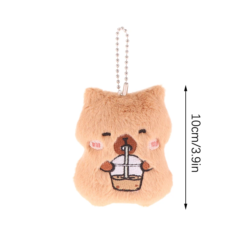Squeaking Capibara Plush Pendant Cartoon Milk Tea Capybara Soft Stuffed Doll Keychain Car Key Ring Backpack Bag Decor Gift