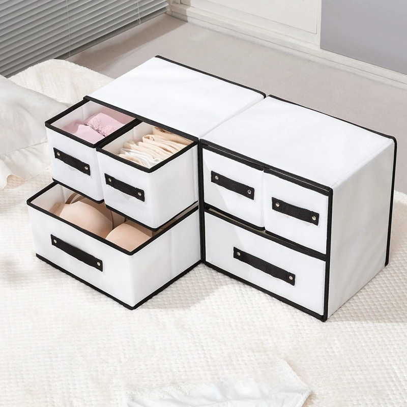 Two-layer 3 Grids Foldable Storage Box Non-woven Organizer for Home Cloth Socks Cosmetics Toys Sundries Space Saving Storage Box