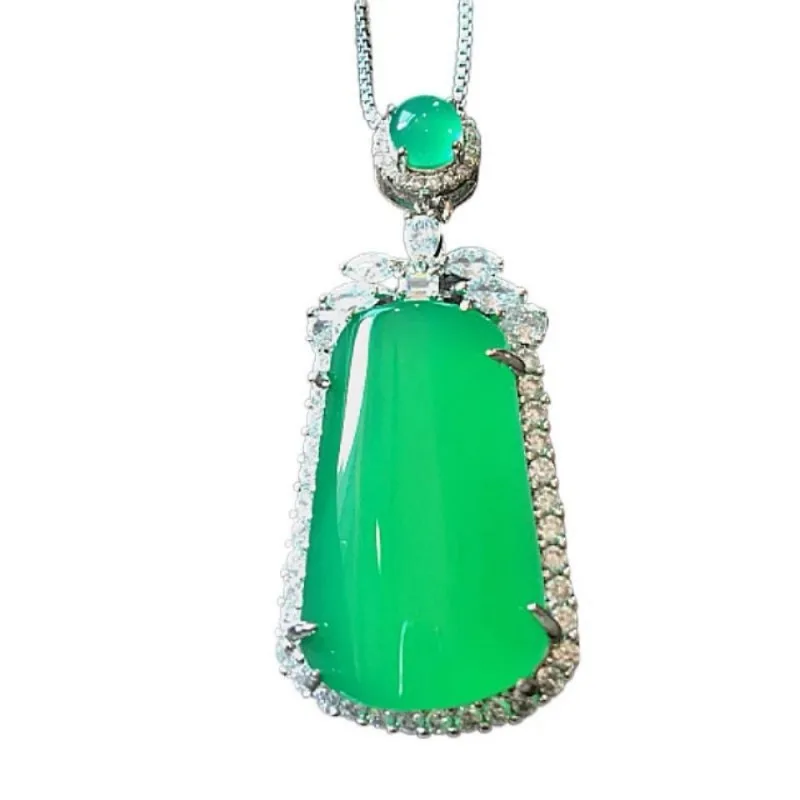 

Jade green silver inlaid with natural ice green chalcedony no matter brand women's necklace agate pendant