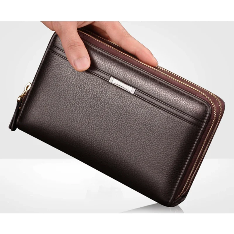 Leather Clutch Bag for Man Long Wallet Fashion Luxury Purse Square Bolsas Card Phone Pouch Hand Porter Bag Male Men\'S Necessaire