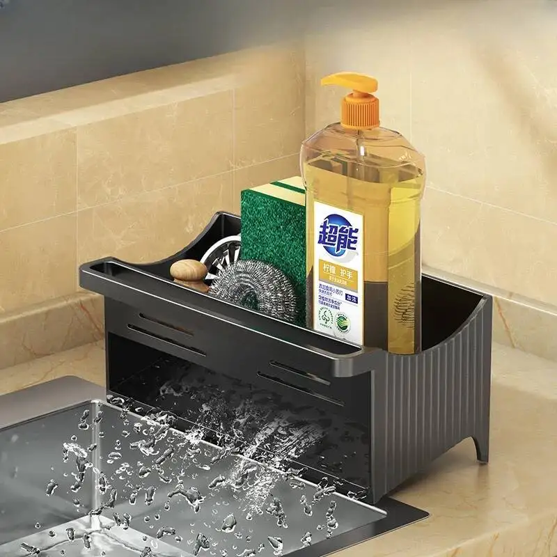 Almacenamiento de fregadero de drenaje automático para cocina, lavabo de plástico, soporte para esponja y jabón, organizador de champú para baño, toallero