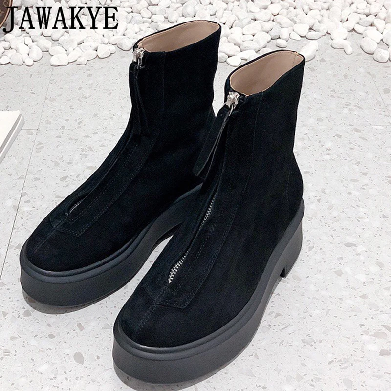 

2023 Winter New Thick Sole Brand Boots Women's Suede Leather Front Zipper Ankle Boots Casual Party Designer Chelsea Boots Women