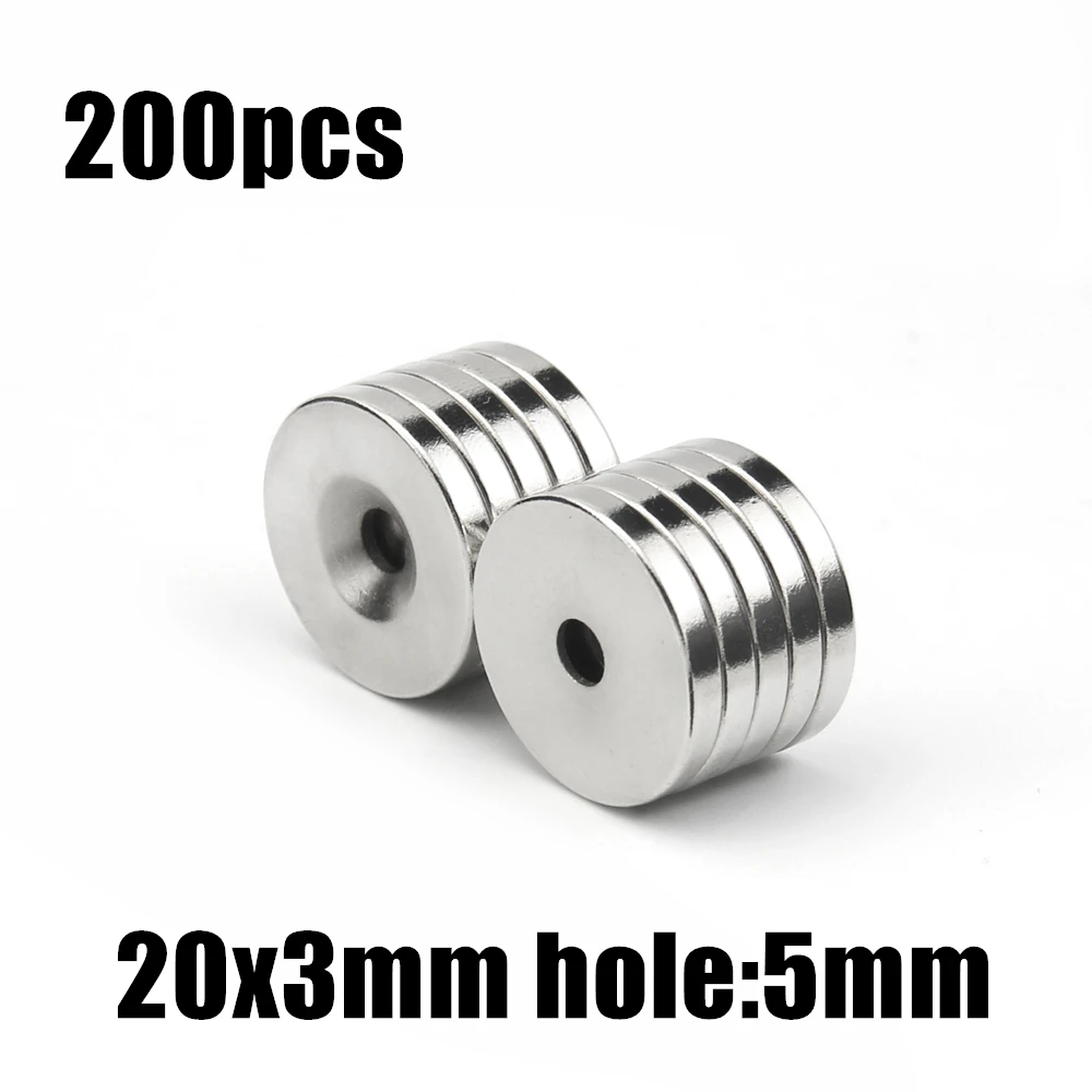 

200pcs 20x3mm Hole: 5mm super Strong Round Neodymium Countersunk Ring Magnets Rare Earth N35