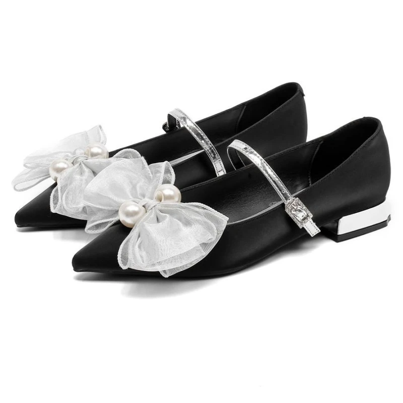 

Bowknot Elegant Low Heel Mary Jane Shoes Women Buckle Shallow Fashion Dress Shoes Female Autumn Pointed Toe Pumps Women Shoes