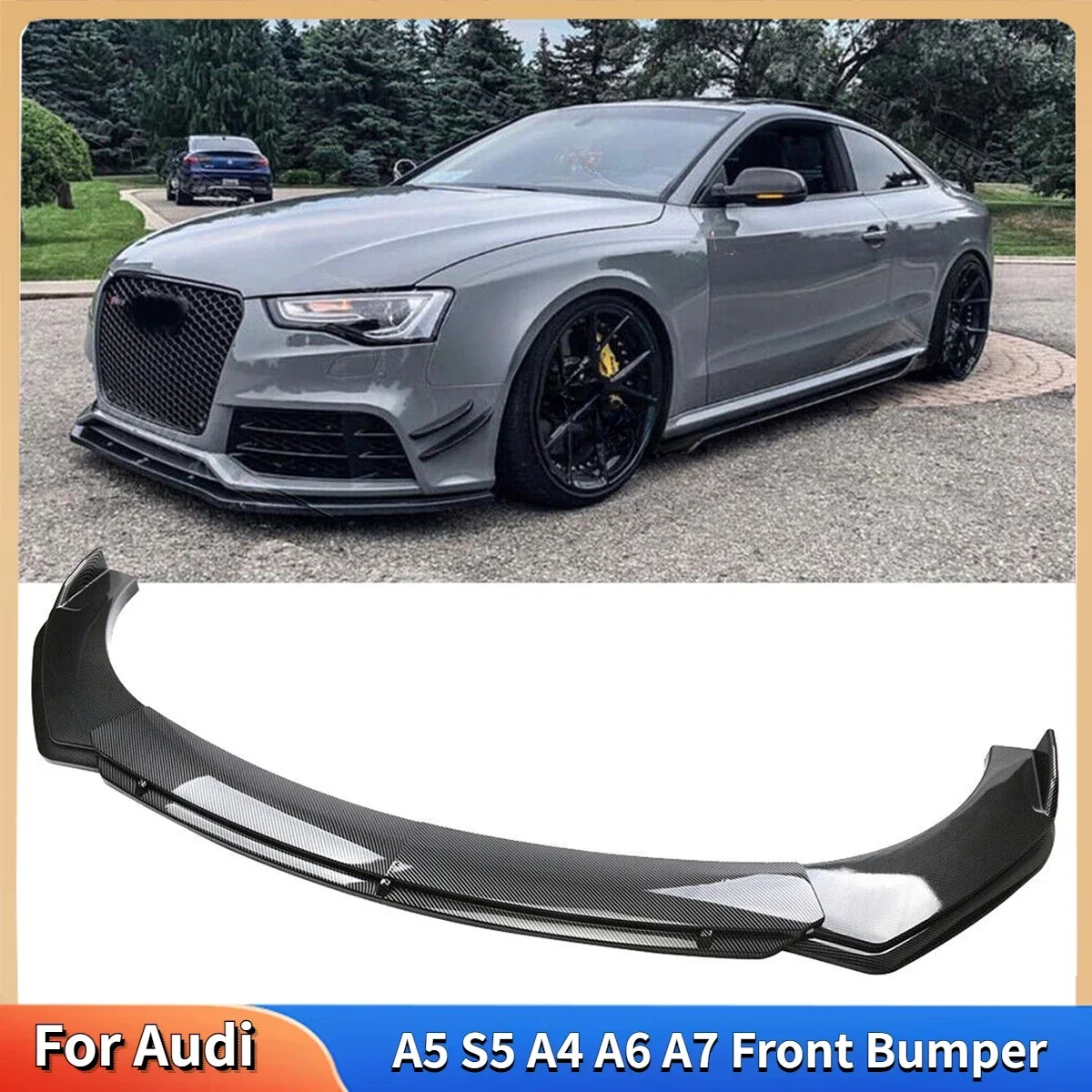 For Audi A5 S5 A4 A6 A7 Car Lower Front Bumper Lip Splitter Spoiler Carbon Fiber Body Kits Accessories Auto Parts Tuning