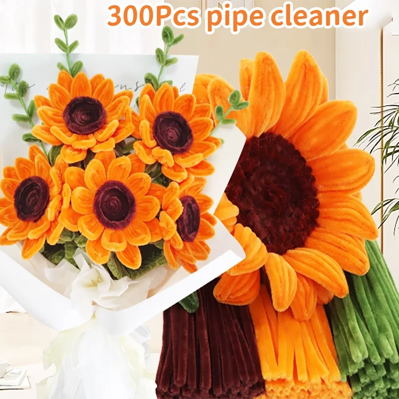300pcs Pipe Cleaners Chenille Stem Craft Flower Supplies, 3 Colors Pipe Cleaners Set for DIY Art and Craft Decorations