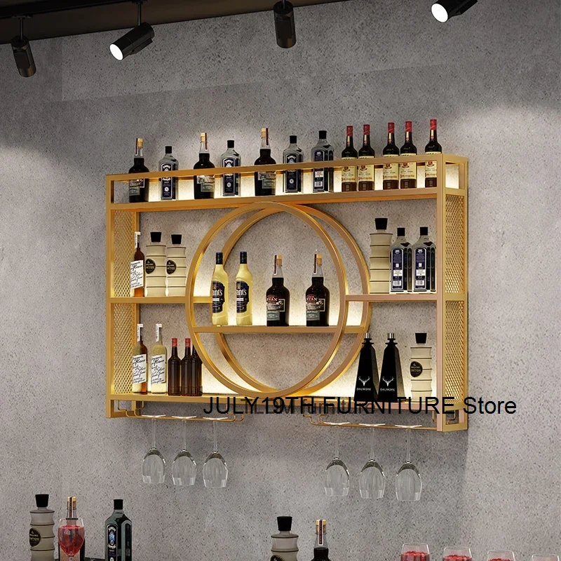 

Gold Hanging Wine Bar Cabinet Metal Modern Vertical Commercial Bar Shelf Beer Restaurant Home Stojak Na Wino Bar Decorations