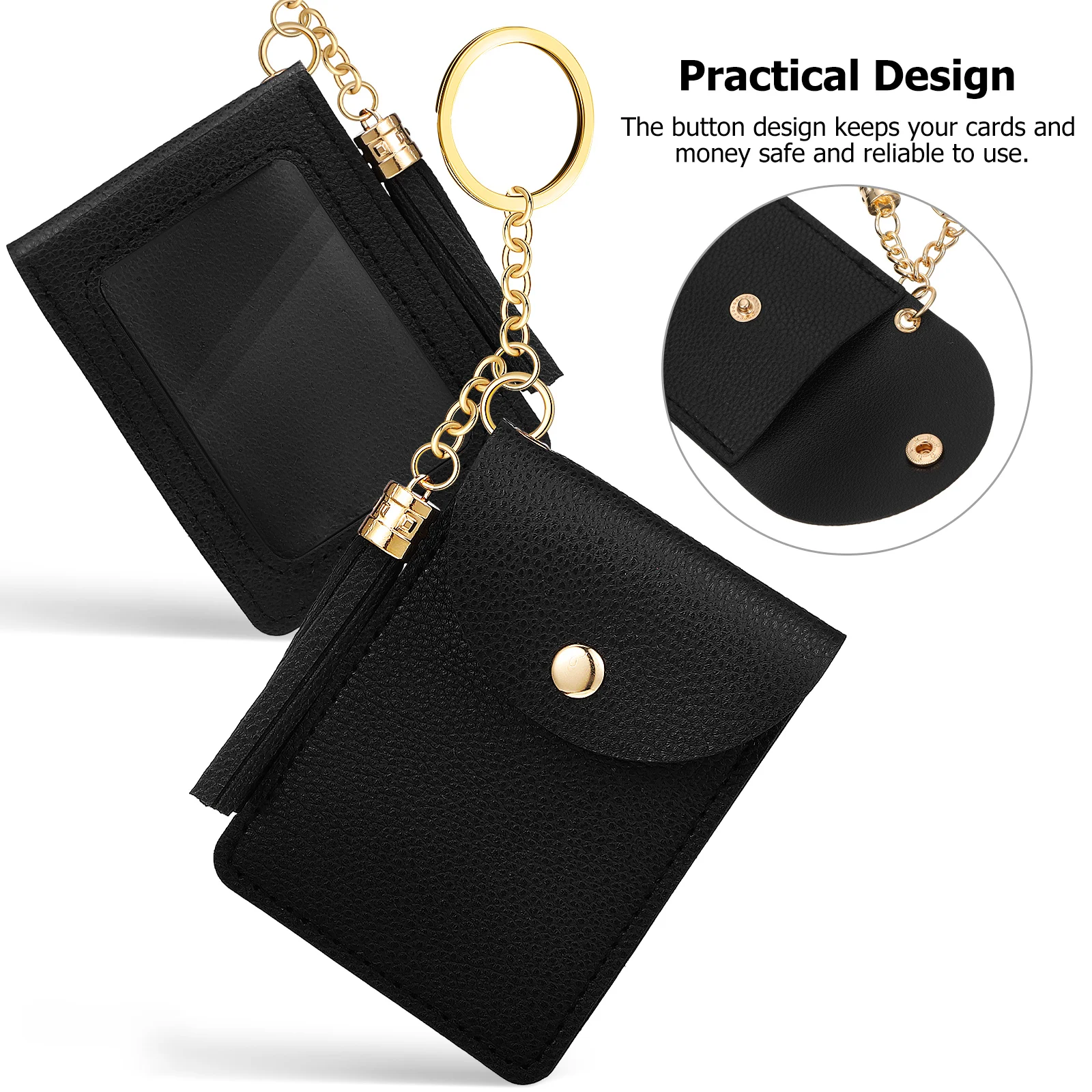 حامل بطاقات صغير من البولي يوريثان، شرابة كلاسيكية، ألوان كلاسيكية، تصميم زر آمن، محفظة نقود معدنية للنساء #6