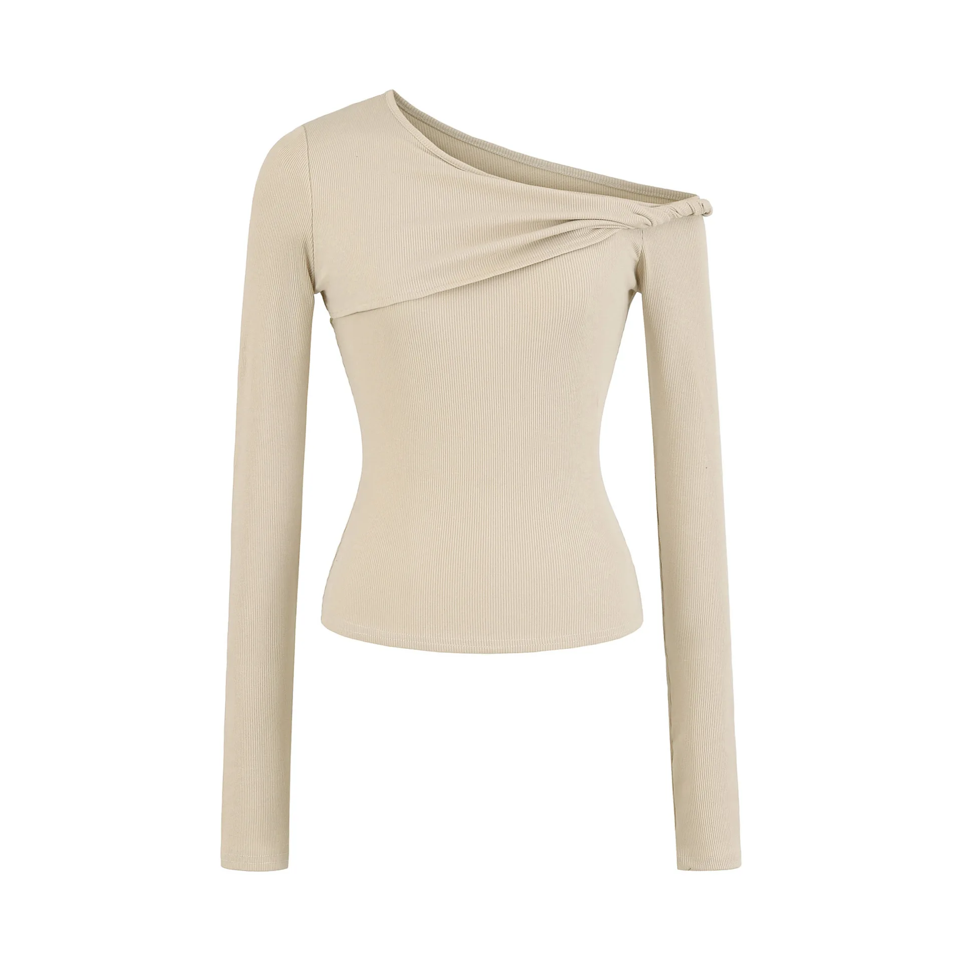 American-style sexy one-shoulder long-sleeve top  spring-summer new collection off-shoulder backless base shirt T-shirt   QL