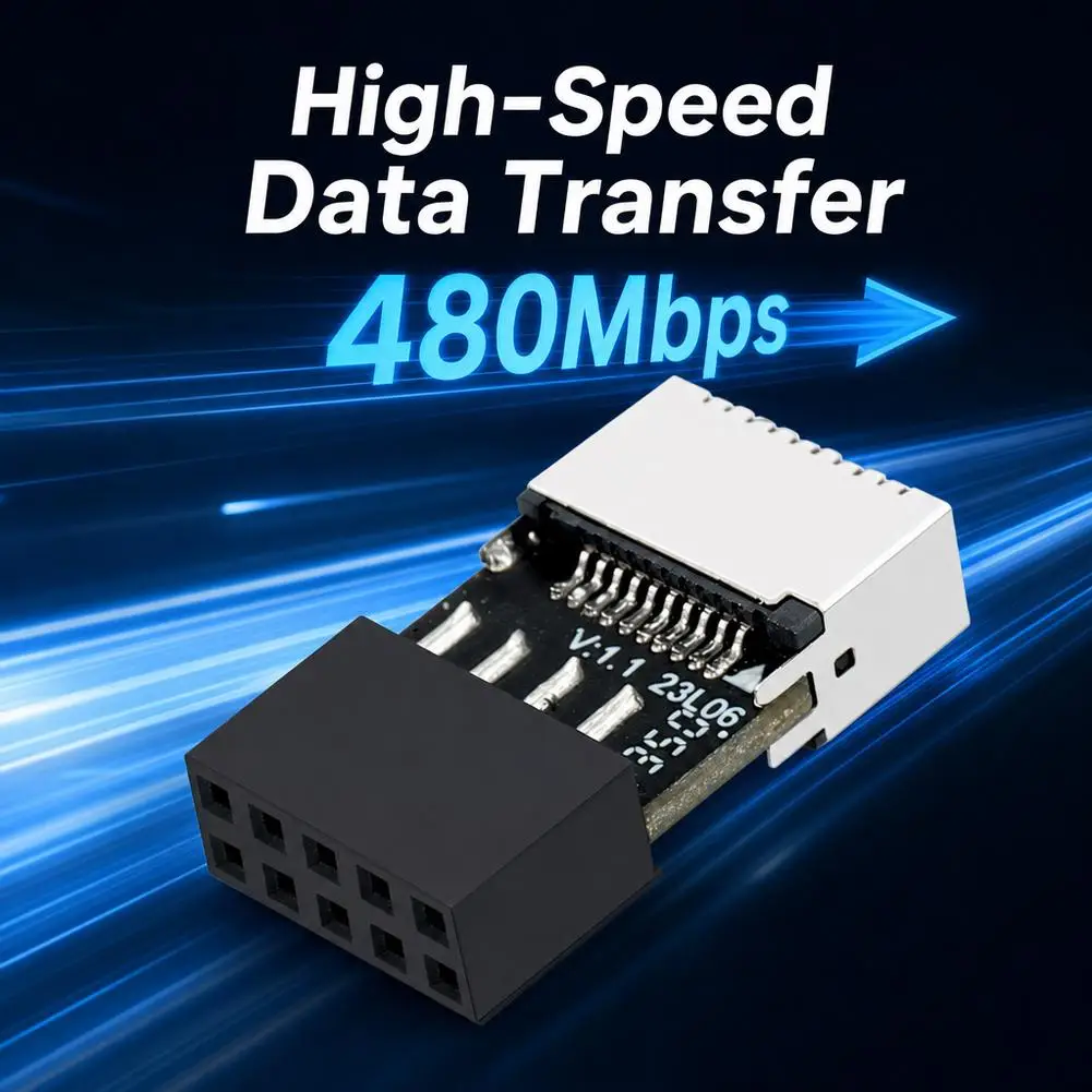 Motherboard USB 2.0 9Pin Internal Header to Type-E Key-A Adapter USB 9 Pin Male to Front Panel Type-C Female Converter Extension