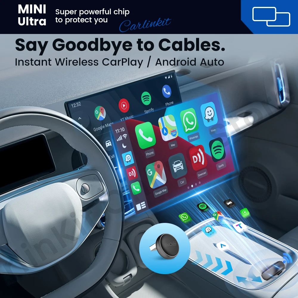 CarlinKit Mini Ultra 3 Wireless CarPlay Android auto Adapter for Car infotainment Upgrade BT 5.4GHz Wifi 5.8GHz OTA Compact