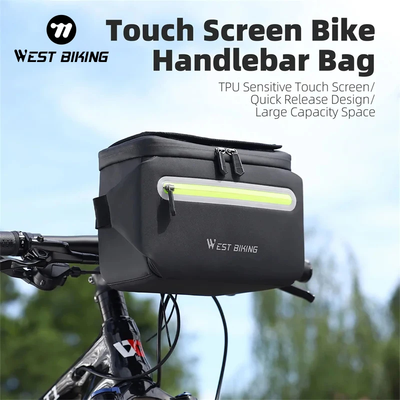 WEST BIKING 4L Bicycle Handlebar Bag Multifunctional Bike Front Tube Bag With Rainproof Cover Folding Touch Screen Phone  Holder