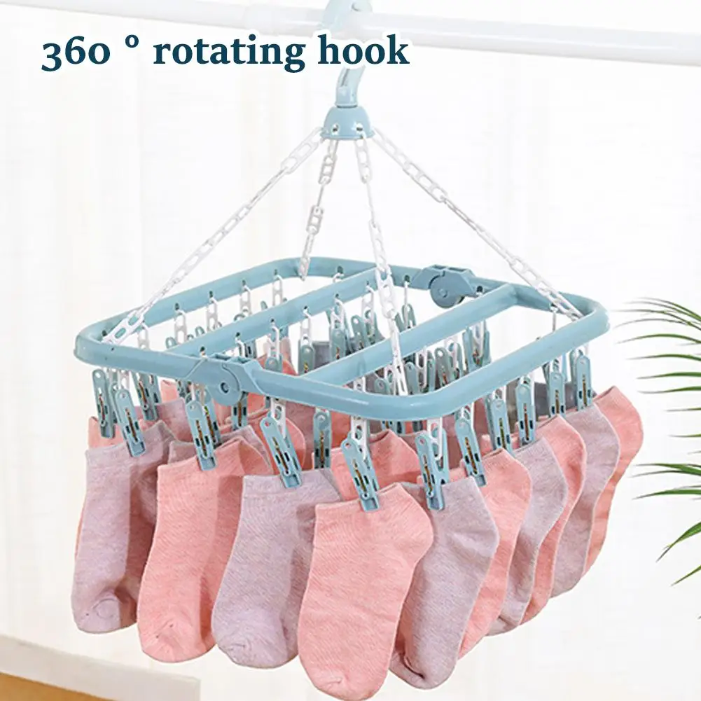 32 Clip Drying Rack Underwear Socks Clip Multi-functional Clothes Rack Plastic Portable Cloth Drying Rack