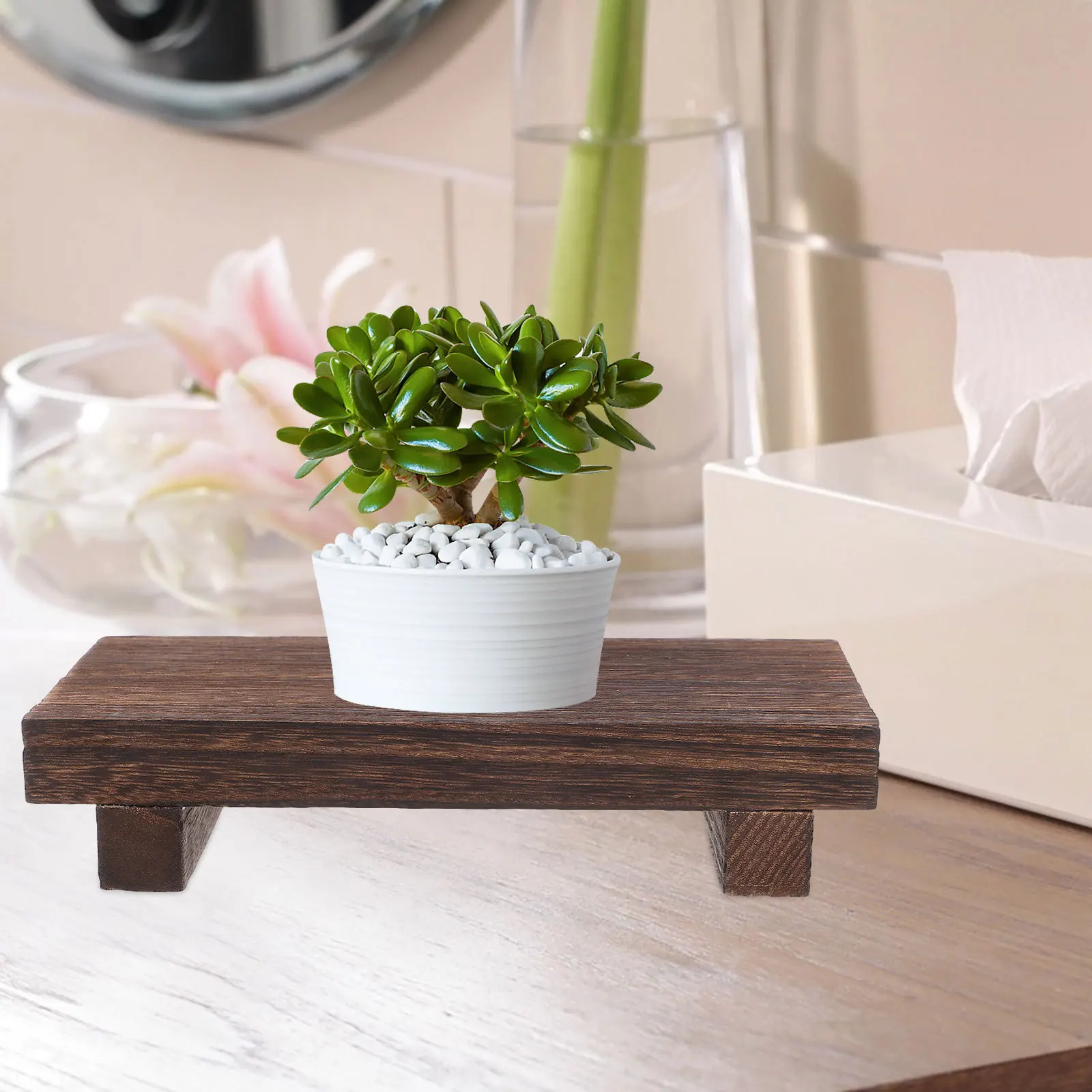 Pequeno pedestal de madeira suporte vaso de flores rack banheiro contador organizador rústico fazenda saboneteira dispensador bandeja pia da cozinha