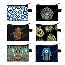 Hand of Fatima Coin Purse Turkish Blue Evil Eye Coin Bags Mandala Flower Money Bag Earphone ID Credit Card Key Small Wallet Gift