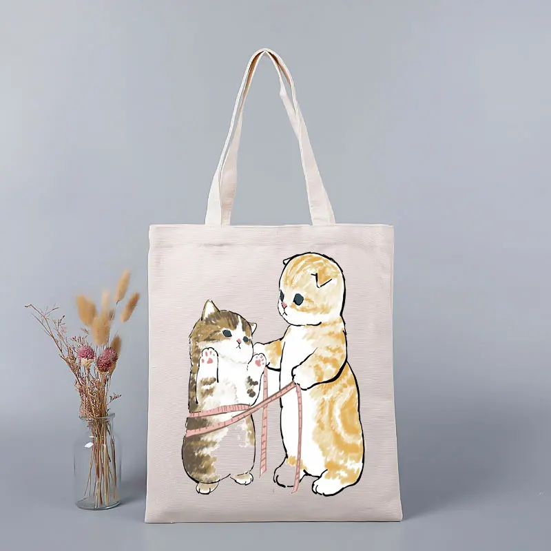 2022 Summer Kawaii Cat Anime Print Tote Shopping Bag Foldable Women Cute Printed Shoulder Bag Shopping Designer Handbags Shopper