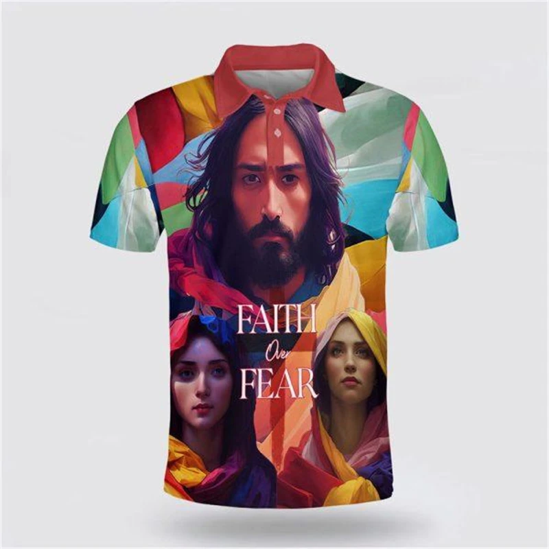 New Jesus Christ 3D Print Polo Shirt Men Women Summer Fashion Casual Short Sleeve Cool Shirt Harajuku Streetwear Oversized Tops