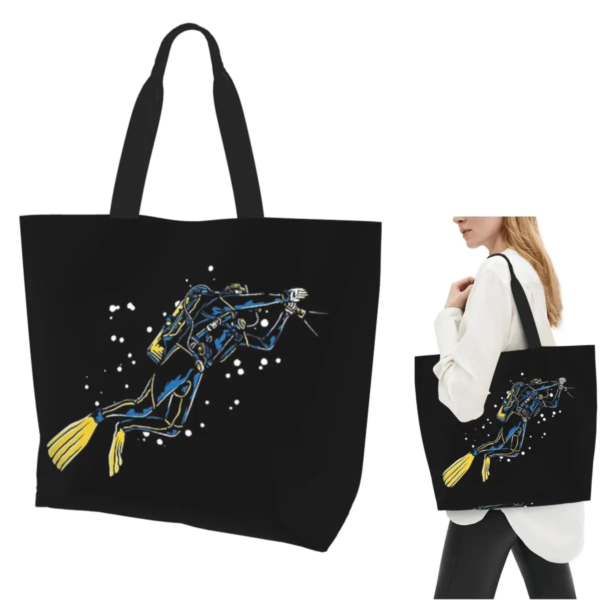 Scuba Diving Dive Diver Sea Snorkeling Sports Shopping Tote Bag Canvas Shoulder Bags Shopper Grocery Handbag for Women