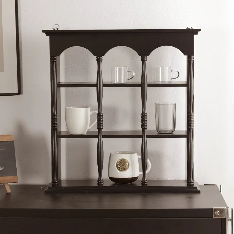 Retro solid wood wine glass holder, perfume rack, medieval French coffee cup storage rack, wall hanging figure display rack