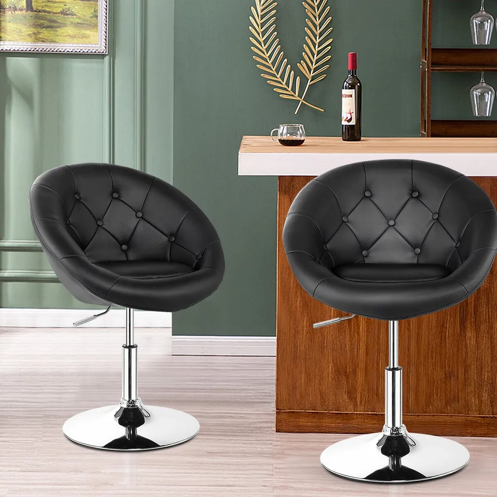 2 PCS Swivel Bar Stools Height Adjustable Round Tufted Back Chairs Black