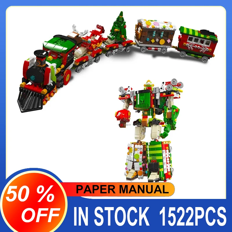 MOULD KING 12028 MOC 2 IN 1 Changing Robot and Winter Holiday Train Building Blocks Bricks Toy Christmas Gifts For Kids