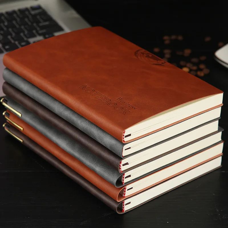 A5 Soft Leather Business Notebook Small Notebook Creative Notepad with Daily Insert Pen