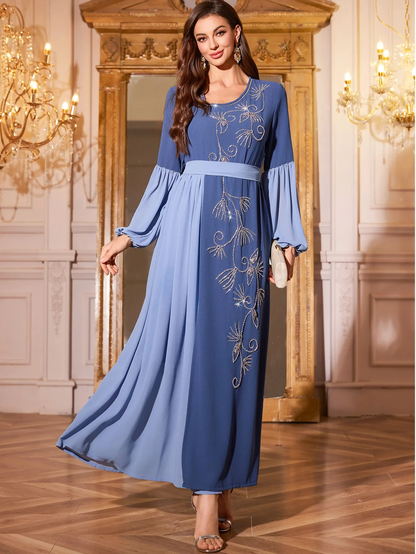 فستان العيد الإسلامي للنساء عباية شيفون الماس برباط علوي فساتين طويلة فيستدوس لارغوس حفلة قفطان جلابية رمضان دبي رداء عربي