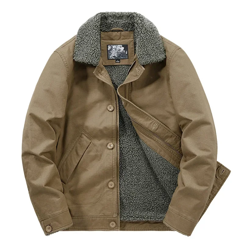 

Fleece Parkas Lamb Fur Lining Men's Winter Jackets Plush Men's Jacket Men's Cold Jacket Thickening Motorcycle Jacket