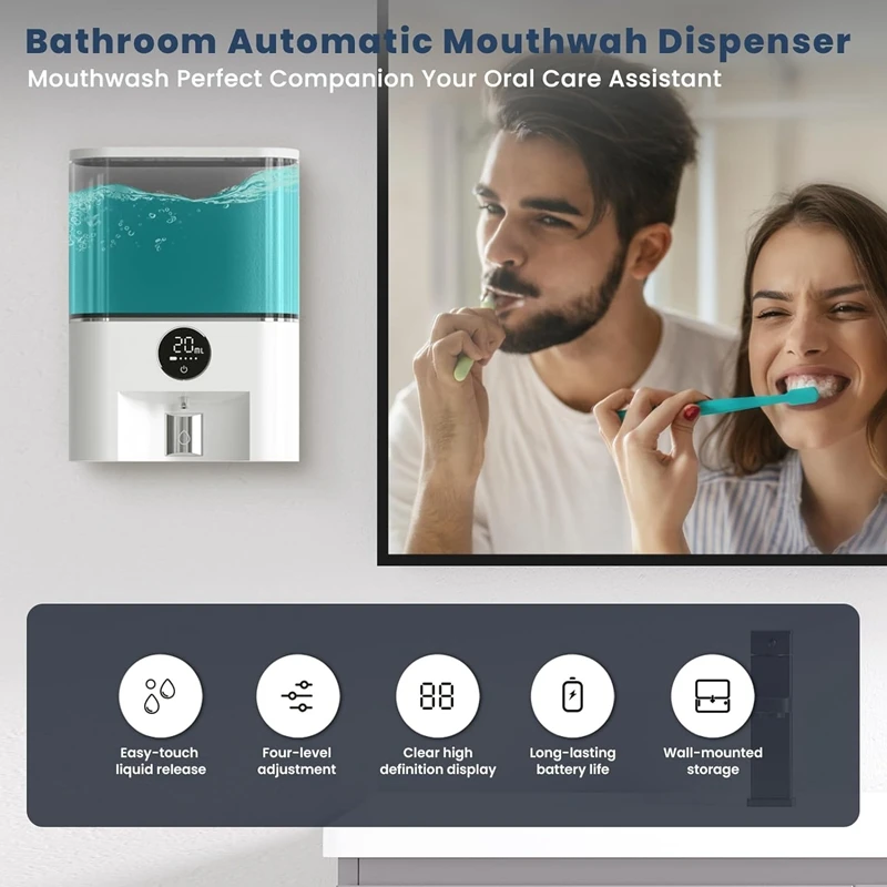 Automatic Mouthwash Dispenser Touch-Control Dispensing Levels Wall Mounted Rechargeable Mouth Wash Pump For Bathroom Easy To Use