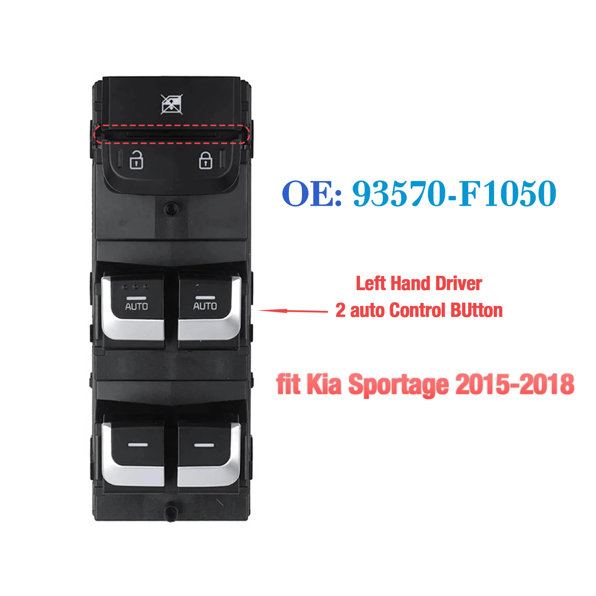 93570-F1050 93570F1050 Interruptor Maestro de Elevalunas Eléctrico Delantero Izquierdo para Conductor, Botón de Control del Elevador de Vidrio, para Kia Sportage 2015-2018