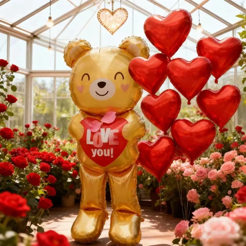 Large  60inch Standing Heart Bear Balloon Valentine's Day Party Decoration Photography Props Room Decoration Foil Balloon - view 2
