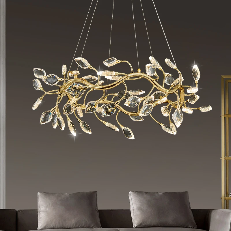 

Modern Indoor Luxury Bedroom Crystal Circle Chandelier Living Room Lobby Fancy Iron Pendant Light