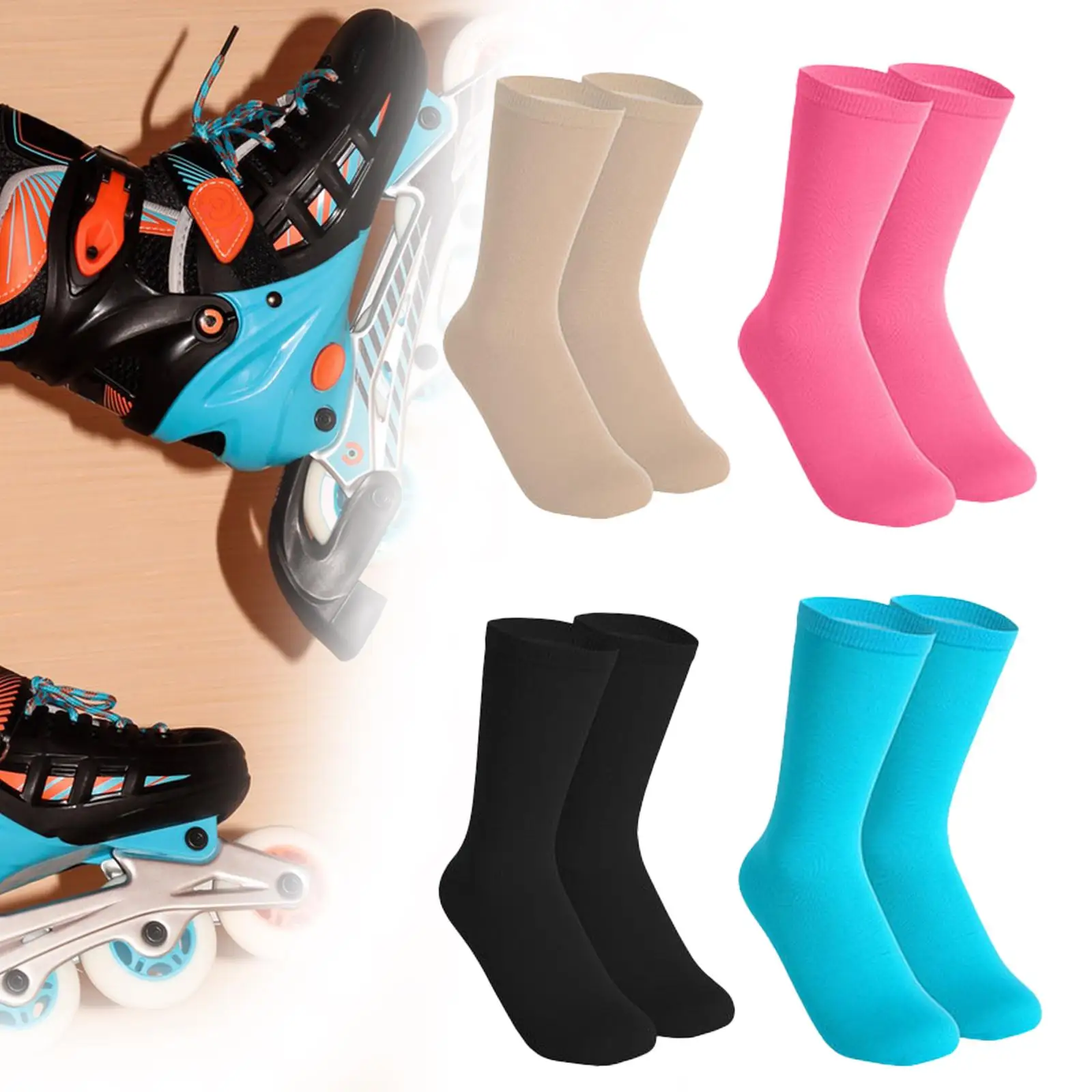 Chaussettes de Patinage sur Glace artificiel astiques, Respirantes, Confortables, en Coton, Collants Hauts au Genou