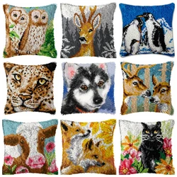 Wolf Tiger Cats Animals Latch Hook Kits Smyrna Pillowcase Knot Pillow Embroidery Package Latch Hook Kit Set For Needlework DIY