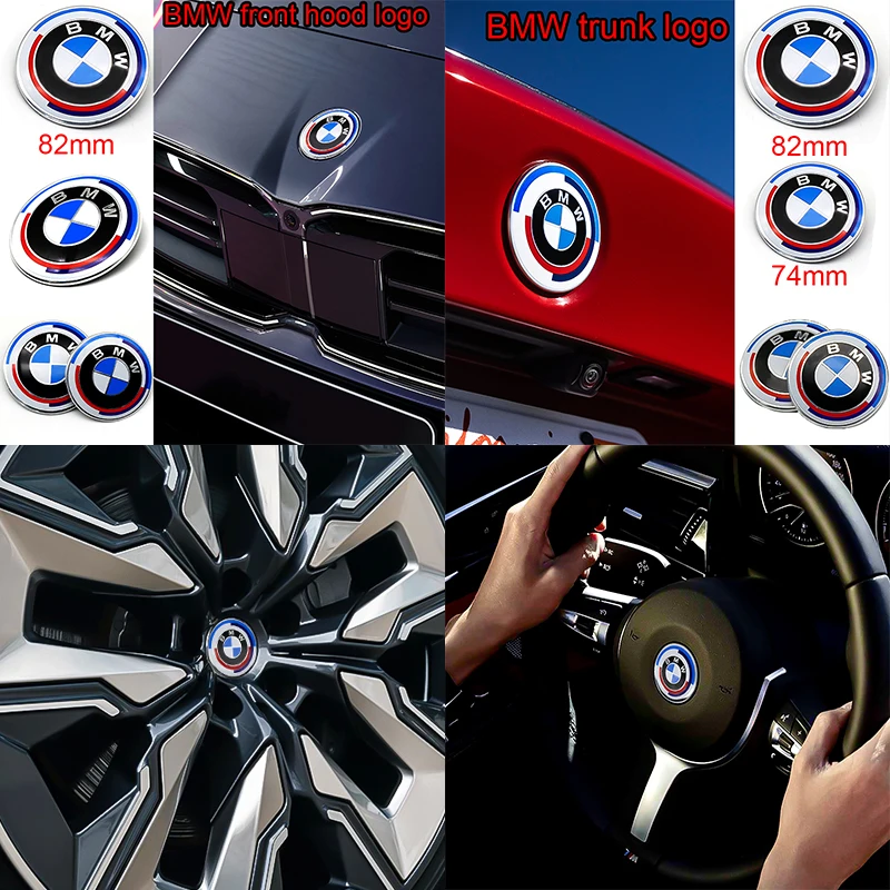 74mm 82mm Car Front Hood Rear Trunk Badge Steering Wheel Sticker 56mm 68mm hub center cap For BMW 50th F20 E36 E46 X6 M4 E60 E93 view 5
