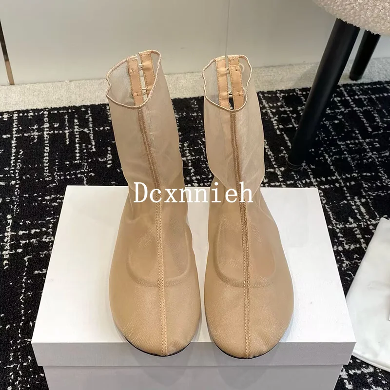 2024 Summer Mesh Hollow Design Fashion Short Boots Women's Solid Color Breathable Leisure Simple and Handsome Motorcycle Boots