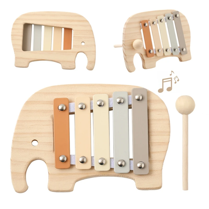 Montessori drewniany 5-tonowy wielokolorowy ksylofon drewniany Instrument muzyczny zabawki dla niemowląt puzzle dla dzieci wczesna edukacja gry prezent dla dziecka