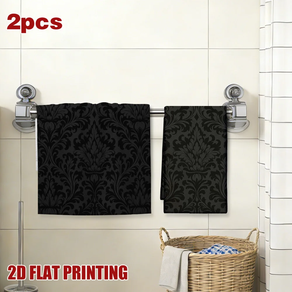 2Pcs, Black Floral Kitchen Towels, 40Cm*60Cm Towel Set, Best Kitchen Towels, Fun Kitchen Towels, Super Absorbent Soft Cleaning Cloth, Cooking and Baking Tea Towels, Hand Towels, Cleaning Cloths, Dishcloths, Kitchen Decor, Living Room Decorations, Kitchen Essentials, Home Essentials