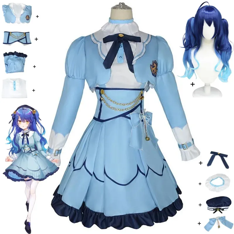 YouTuber VTuber NIJISANJI Vliver 아마미야 코코로 코스프레 의상 블루 공주 드레스 로리타 가발 여성 섹시 스커트 할로윈 슈트v;2