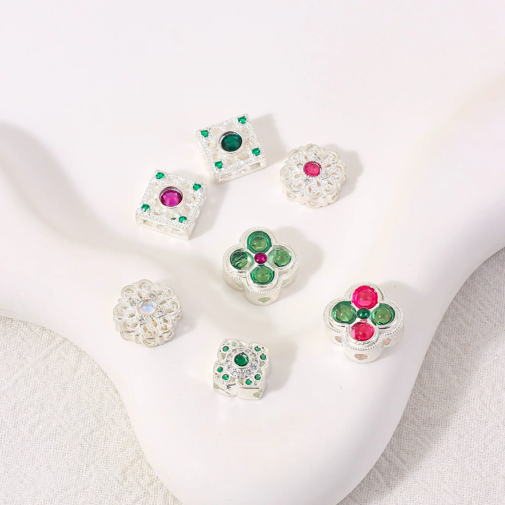 5 Pieces Copper Plated Silver Inlaid Crystal Spacer Beads DIY Pearl Bracelet Necklace Hand String Jewelry Accessories Wholesale