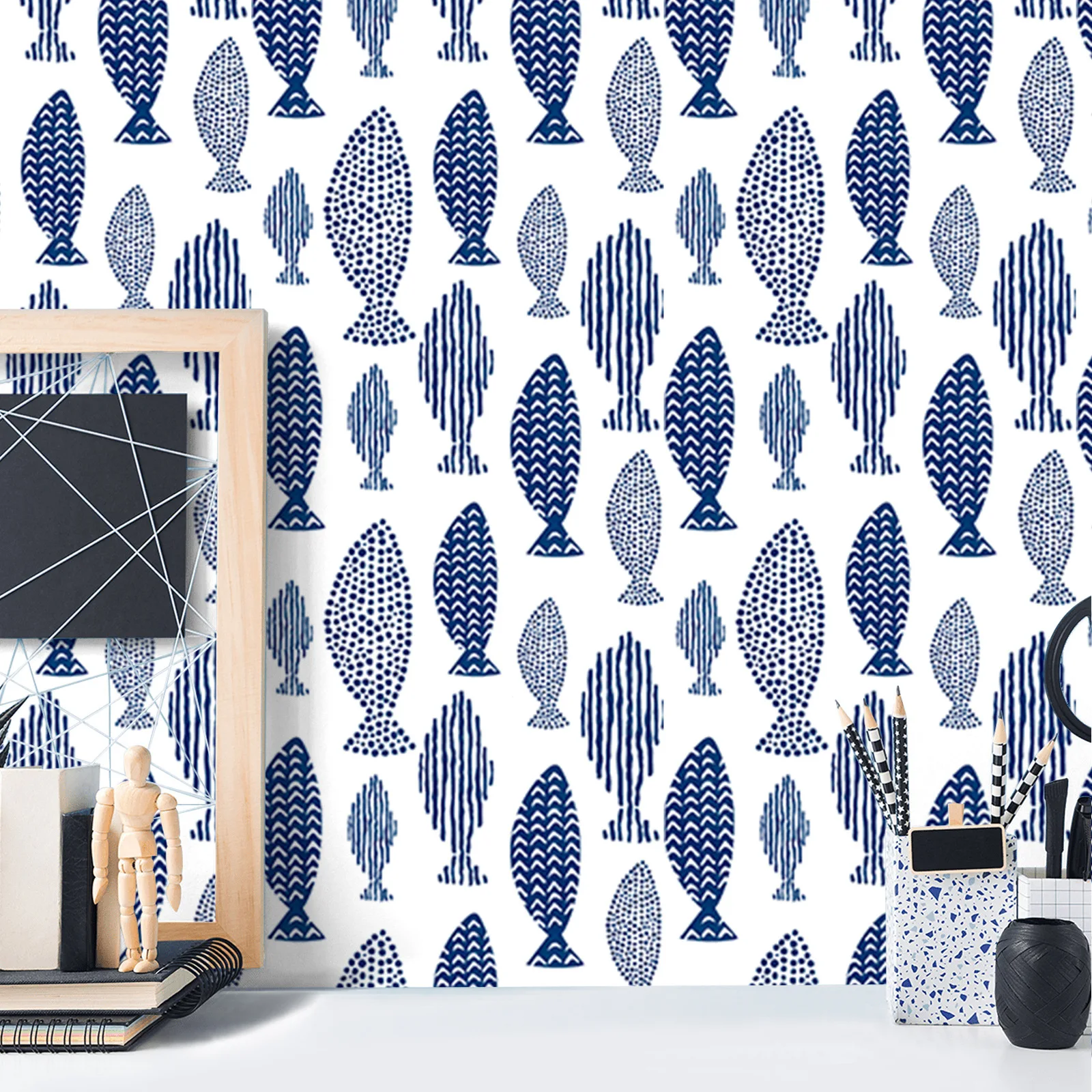 PVC Thickened Impermeable Frosted Decorative Stickers for Bathroom Walls, DIY Self-Adhesive Geometric Fish Art Patterns