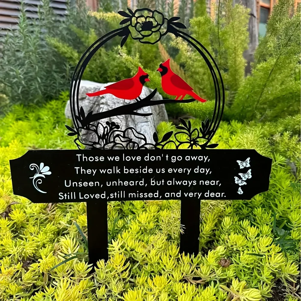 1pc Memorial Plaque Stake, Cardinal Birds Garden Stake Cemetery Decoration Cemetery Insert Sign To Commemorate Family