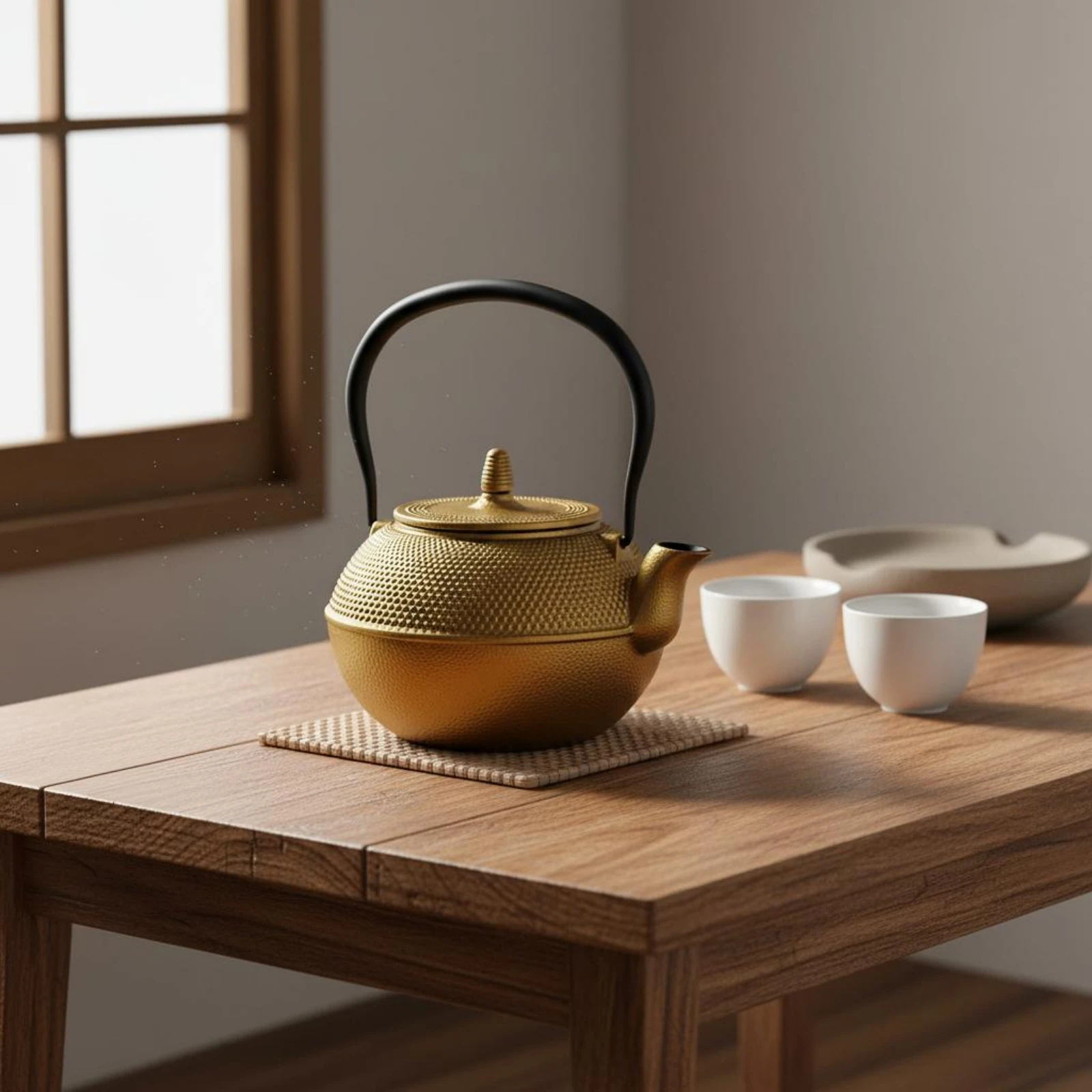 Cast Iron Teapot Textured Tea Server Kitchenware Forward Spout